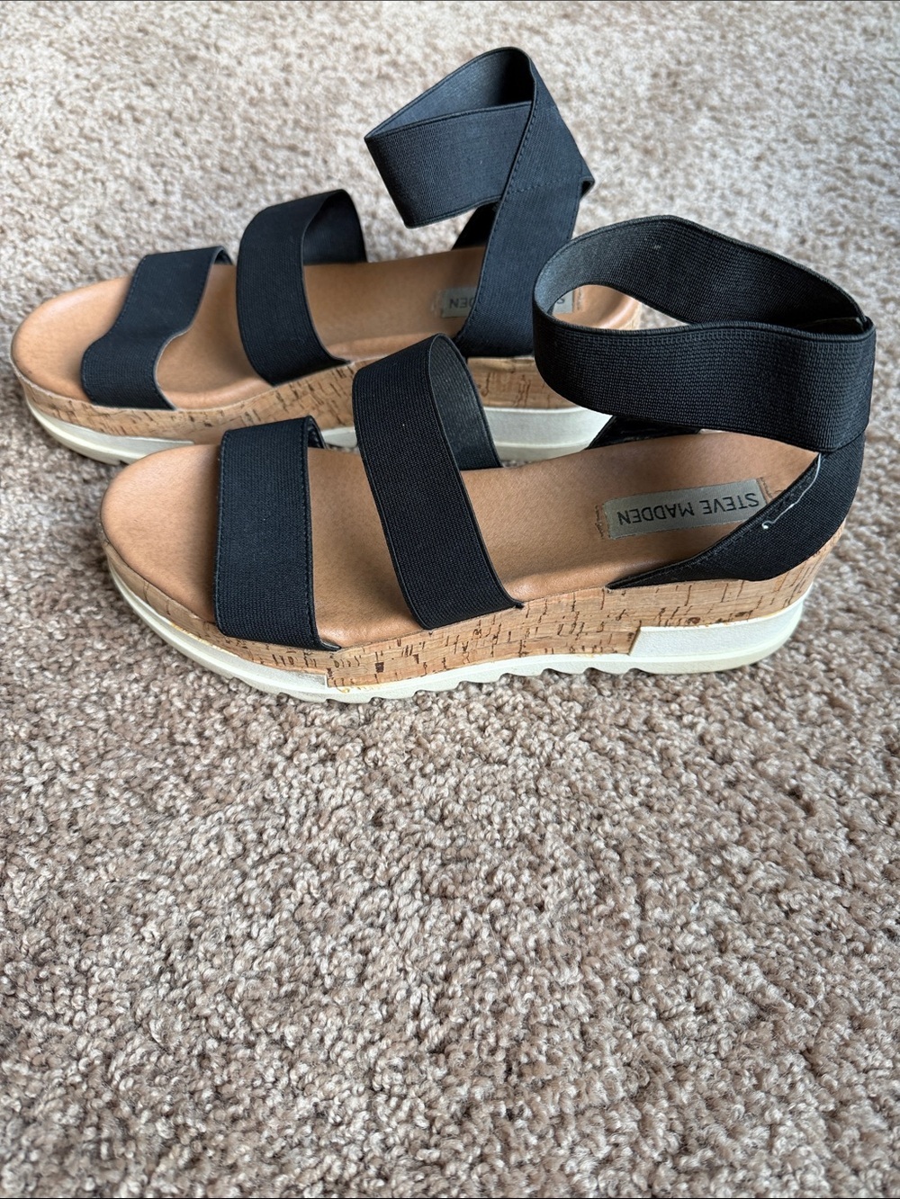 Steve Madden Black Elastic Cork-Platform Sandals